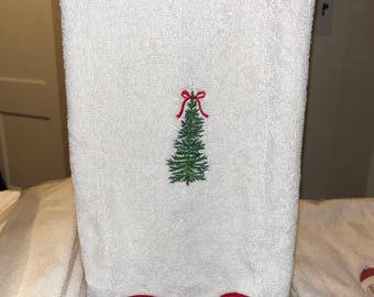 Soft Holiday Hand Towels with Pretty Red Trim and Scalloped Edge