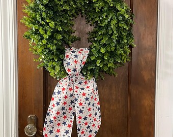 Handmade Patriotic Star Wreath Sash | Red White Blue Cotton Door Decor