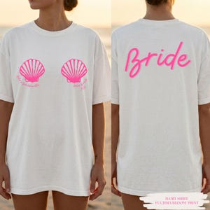 Camiseta personalizada para despedida de soltera en la costa, camiseta Comfort Colors® Shell Bride, camiseta para fin de semana de despedida de soltera en la playa, camiseta personalizada para fiesta de damas de honor en la playa
