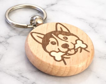 Husky Accessory Keyring - Gift for Dog lovers - Affordable wooden keychain