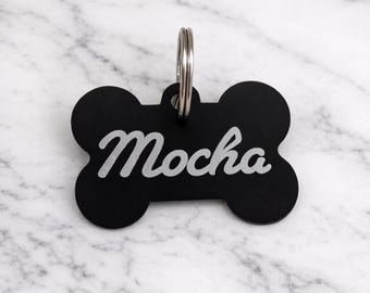 Personalised Dog Tag – Black Bone Pet ID with Name & Number, Lightweight Custom Engraved Tag