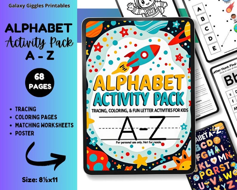 Alphabet Activity Pack A–Z | Space-themed Letter Tracing, Coloring and ...