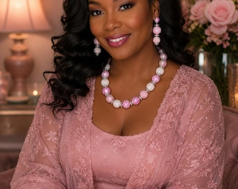 Handmade Pink Beaded Jewelry Set – Necklace, Bracelet & Earrings