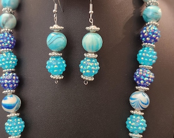 Handmade Turquoise Beaded Jewelry Set - Handmade Necklace, Bracelet & Earrings
