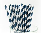 Navy Paper Straws, navy blue straws, blue white striped straws with printable paper flags