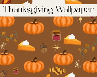 Festive Thanksgiving Phone Wallpaper: Pumpkins & Pie (Digital Download)