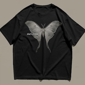 Deftones Monochrome Vintage Moth Tee, Alt Metal Grunge Graphic Shirt, Dark Indie Band T-Shirt