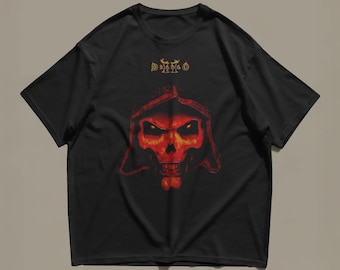 Camiseta de calavera de Diablo 2, camiseta con gráfico gótico del infierno, camiseta retro de jugador de rol del año 2000