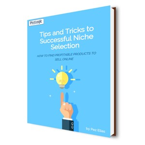 May include: A book titled "Tips and Tricks to Successful Niche Selection" with the PezLogic logo. The cover is light blue with a yellow lightbulb graphic and a hand pointing at it. The text reads "HOW TO FIND PROFITABLE PRODUCTS TO SELL ONLINE".