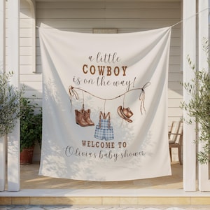 Benutzerdefinierte kleiner Cowboy auf dem Weg Babyparty Kulisse, Western Baby Banner, rustikale Cowboy Baby Dekor, Rodeo Baby Thema