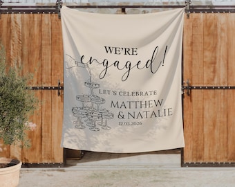 We're Engaged Welcome Banner, Engagement Party Sign, Modern Wedding Champagne Tower , Couples Party Decor