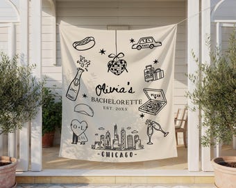 Banner de despedida de soltera en Chicago, decoración personalizada para fiesta en la Ciudad de los Vientos, tapiz nupcial, fondo para viaje de chicas