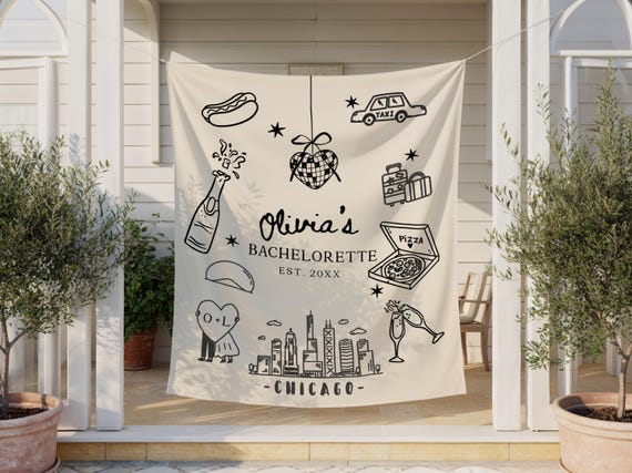 Chicago Bachelorette Banner, Custom Windy City Party Décor, Bridal Tapestry, Girls Trip Backdrop
