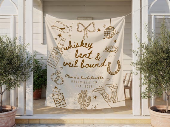 Whiskey Bent Bachelorette Backdrop, Cowgirl Bach Decorations, Nashville Banner, Western Bridal Shower Sign, Disco Cowgirl