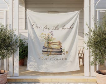 One for the Books Birthday Backdrop, Storybook Bday Banner, Bookworm Décor, Reading Theme ANY AGE