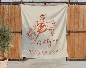 Getting Hitched Bachelorette Couples Backdrop, Western Bach Decorations, Custom Nashville Banner, Cowboy Sign