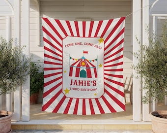 Come One Come All Geburtstagsbanner | Zirkus ANY AGE Geburtstagsdekor | Karneval Girlande Girlande Big Top 1.Zeichen | Benutzerdefinierte Name Party Hintergrund
