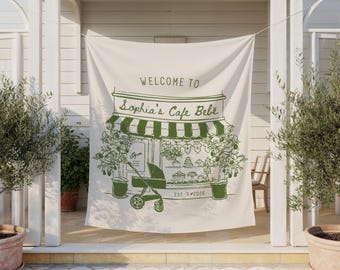 Cafe Bebe Baby Shower Welcome Sign, Coffee Theme Decor, Custom Brewing Sprinkle Banner for Gender Neutral Celebrations