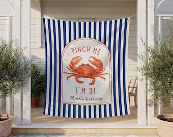 Pinch Me Birthday Backdrop, Custom ANY AGE Nautical Crab Bday Banner, Crawfish Boil Party, Lobster Décor and Theme