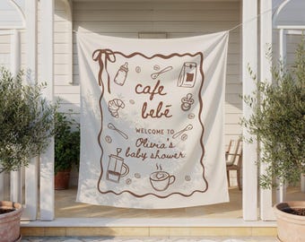 Cafe Bebe Baby Shower Welcome Sign, Coffee Theme Decor, Custom Brewing Sprinkle Banner for Gender Neutral Celebrations, Baby Shower Decor
