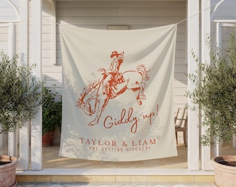 Getting Hitched Bachelorette Couples Backdrop, Western Bach Decorations, Nashville Banner, Cowboy Engagement Party Sign