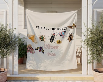 Bug Theme 2nd Birthday Banner, Personalized Name Backdrop, Insect Party Decor