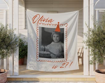 Vintage Birthday Banner Photo, Custom Personalized Decor for Milestone Celebration, Party Sign for Him/Her, Any Age Backdrop