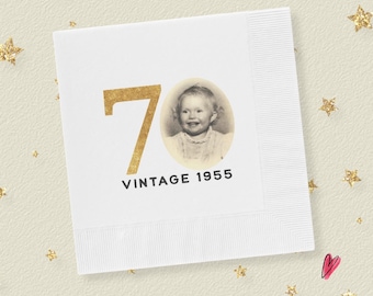 Milestone Birthday Photo Napkins, Custom Personalized Party Decor, Unique Cocktail Napkins for ANY AGE Celebrations