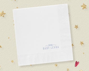 Gepersonaliseerde hemelsblauwe cocktailservetten voor babyborrels | Gepersonaliseerde servetten voor jongensfeesten | Unieke drankservetten | Babynaamversiering