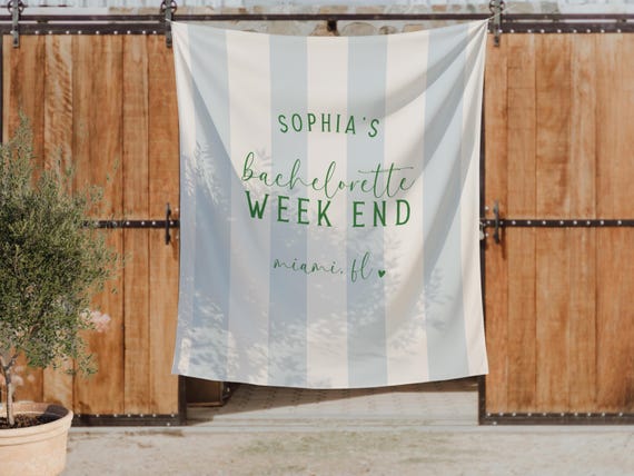 Miami Bachelorette Banner, Custom Bride Name Weekend Backdrop, Preppy Striped Cabana Party Decor, Girls Trip Bridal Shower Sign