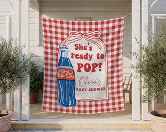 Sfondo per baby shower "È pronta a scoppiare", striscione divertente per bibite gassate, decorazioni per feste retrò, decorazioni a tema Cola Diner unisex