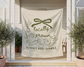 Locally Grown Baby Shower Backdrop, Farmers Market Decor, Custom Banner, Neutral Baby Shower Sign, Party Decor