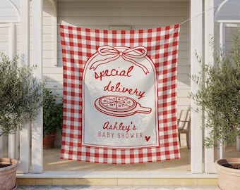Special Delivery Pizza Baby Shower Backdrop, Hand Drawn Italian Pizza Baby Shower Décor, Slice Slice Baby Shower Banner