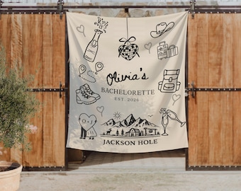 Jackson Hole Bachelorette Banner, Custom Mountain Party Décor, Bridal Tapestry, Bach Girls Trip Wyoming Backdrop