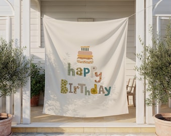 Timeless Birthday Banner, Personalized Bday Backdrop, Printed Fabric Party Decor