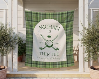 Thir-Tee Party Backdrop, 30th Bday Banner, Thirty Golf Decorations for Birthday, Mastered 30 Years Décor Sign