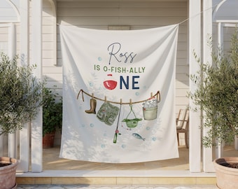 O-Fish-ally ONE Birthday Backdrop, Fishing First Birthday Fabric Banner Party Décor, O Fish Ally 1 Theme Sign