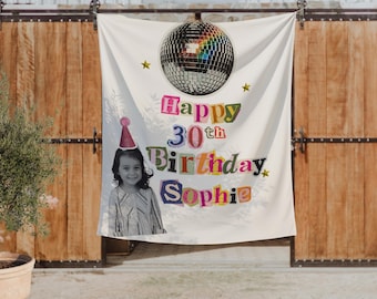 Birthday Photo Banner, Customizable Party Decor, Personalized Birthday Decorations, Fun Disco Ball Event Banners for Any Age
