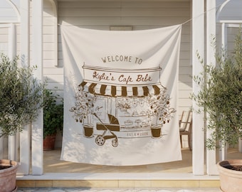 Bebe Cafe Baby Shower Welcome Sign, Coffee Theme Decor, Custom Sprinkle Banner for Gender Neutral Parisian Celebrations