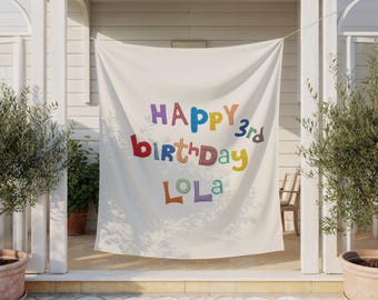 Custom Birthday Banner, Personalized Bday Backdrop, Vintage Fabric Letters Party Decor