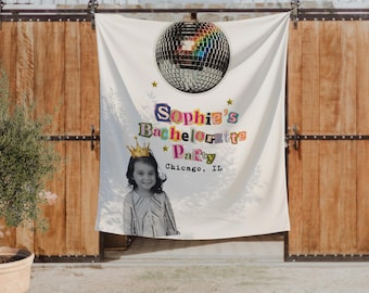 Banner fotográfico para despedida de soltera, decoración personalizada para fiestas, decoraciones personalizadas con el nombre de la novia, telón de fondo para fiesta disco de despedida de soltera, banner para viaje de chicas