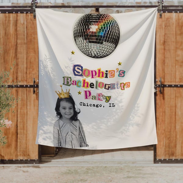Bachelorette Photo Banner, Custom Face Party Decor, Personalized Bride Name Decorations, Disco Bach Party Backdrop, Girls Trip Banner