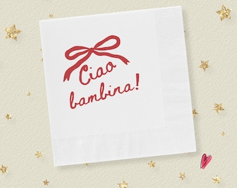 Servetten ciao bambina, Italiaanse benodigdheden voor babyshowers, feestdecor, ciao meisje baby ciao bambino thema