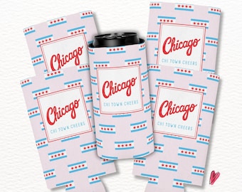 Windy City Bachelorette Can Coolers, Custom Chicago Party Favors, Deep Dish & Dirty Thirty Birthday Gifts, Chi-Town Themed Drink Sleeve