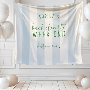 Miami Bachelorette Banner, Custom Bride Name Weekend Backdrop, Preppy Striped Cabana Party Decor, Girls Trip Bridal Shower Sign image 5
