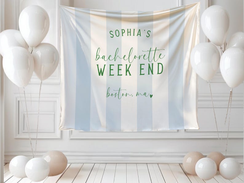 Miami Bachelorette Banner, Custom Bride Name Weekend Backdrop, Preppy Striped Cabana Party Decor, Girls Trip Bridal Shower Sign image 5