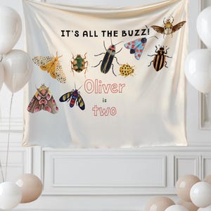 Insektstema 2-års födelsedagsbanderoll, personlig namnbakgrund, insektsfestdekoration bild 4