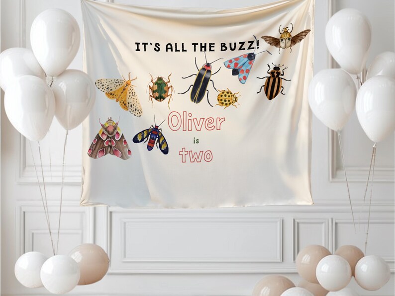 Insektstema 2-års födelsedagsbanderoll, personlig namnbakgrund, insektsfestdekoration bild 4