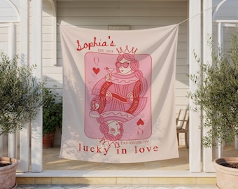 Lucky in Love Bachelorette Banner, Las Vegas Party Decor, Casino Theme Signage for Bride's Night Out Celebration Backdrop
