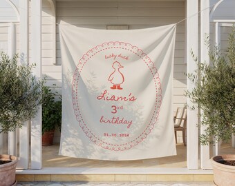 Lucky Duck Birthday Backdrop, Custom Bday Ducky Banner, Welcome Sign, Farm Party Theme, Personalized Mallard Duck
